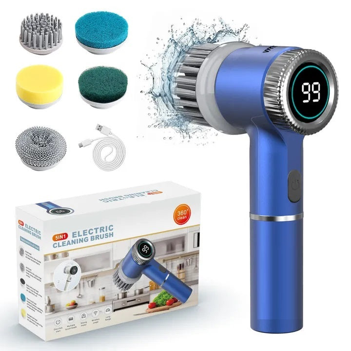 Ariko Elektrische Schoonmaak Borstel - Krachtige 1500Mah Motor - 3 Standen - 5 Verschillende Koppen - Draadloos - Stil - Blauw