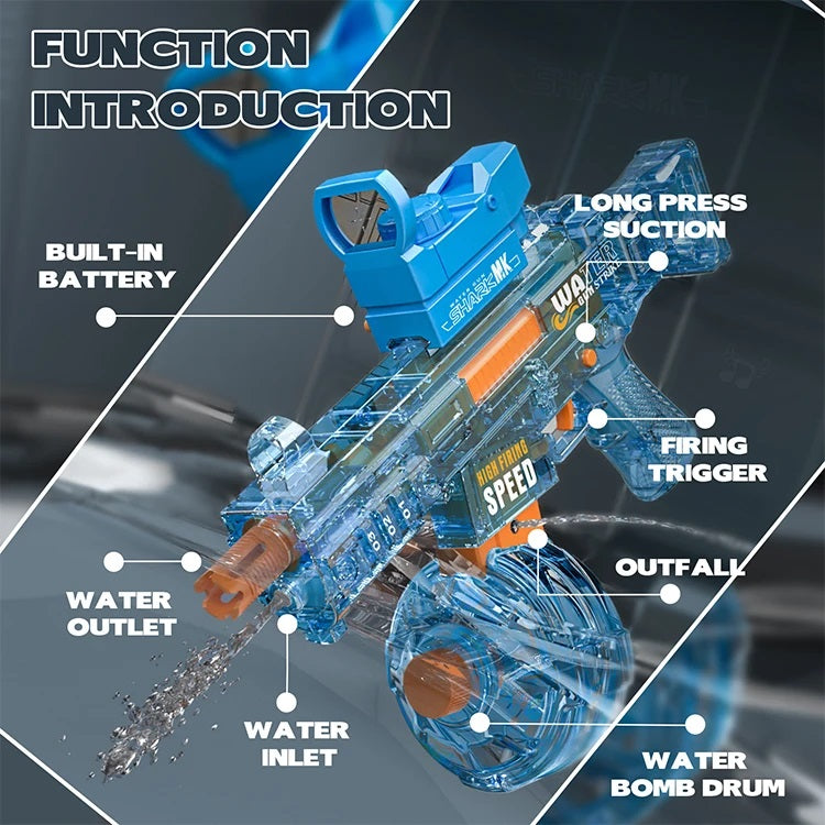 Ariko Elektrisch Waterpistool Met Accu - 10 Meter Bereik - Licht En Geluidseffecten - 350ml Tank - Blauw