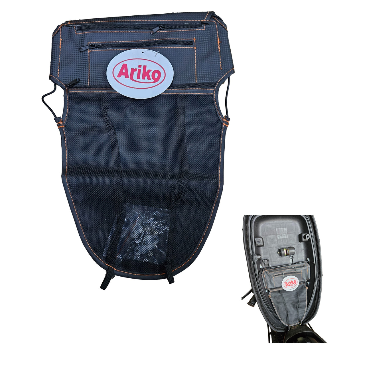 Ariko XXL Buddyseat Organizer - Opbergnet Voor Scooter En Motor - 2 Ritszakken En 1 Net Met Rits - Dubbel Gestikt - Makkelijk Te Installeren - 40 x 27 cm