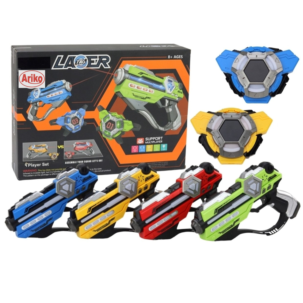 Ariko Lasergame Set - Multiplayer 4 Pistolen 4 Harnassen Licht En Geluid Led Scherm Instelbaar Wapen