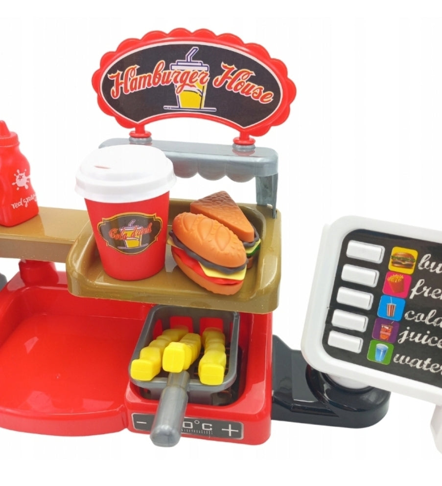 Ariko Hamburger - Fast food - 32 delige - Werkende Drankendispenser - Pinautomaat Met Geluid - Inclusief Batterijen - Rood