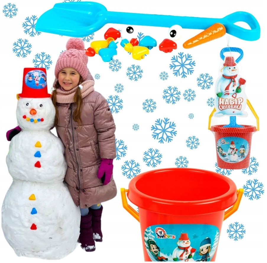 Ariko Sneeuwpop Decoratieset - 15 Delig - Met Emmer en Schep - Neus Ogen en Knopen - Rood en Wit