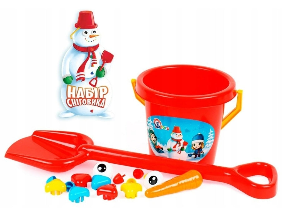 Ariko Sneeuwpop Decoratieset - 15 Delig - Met Emmer en Schep - Neus Ogen en Knopen - Rood en Wit