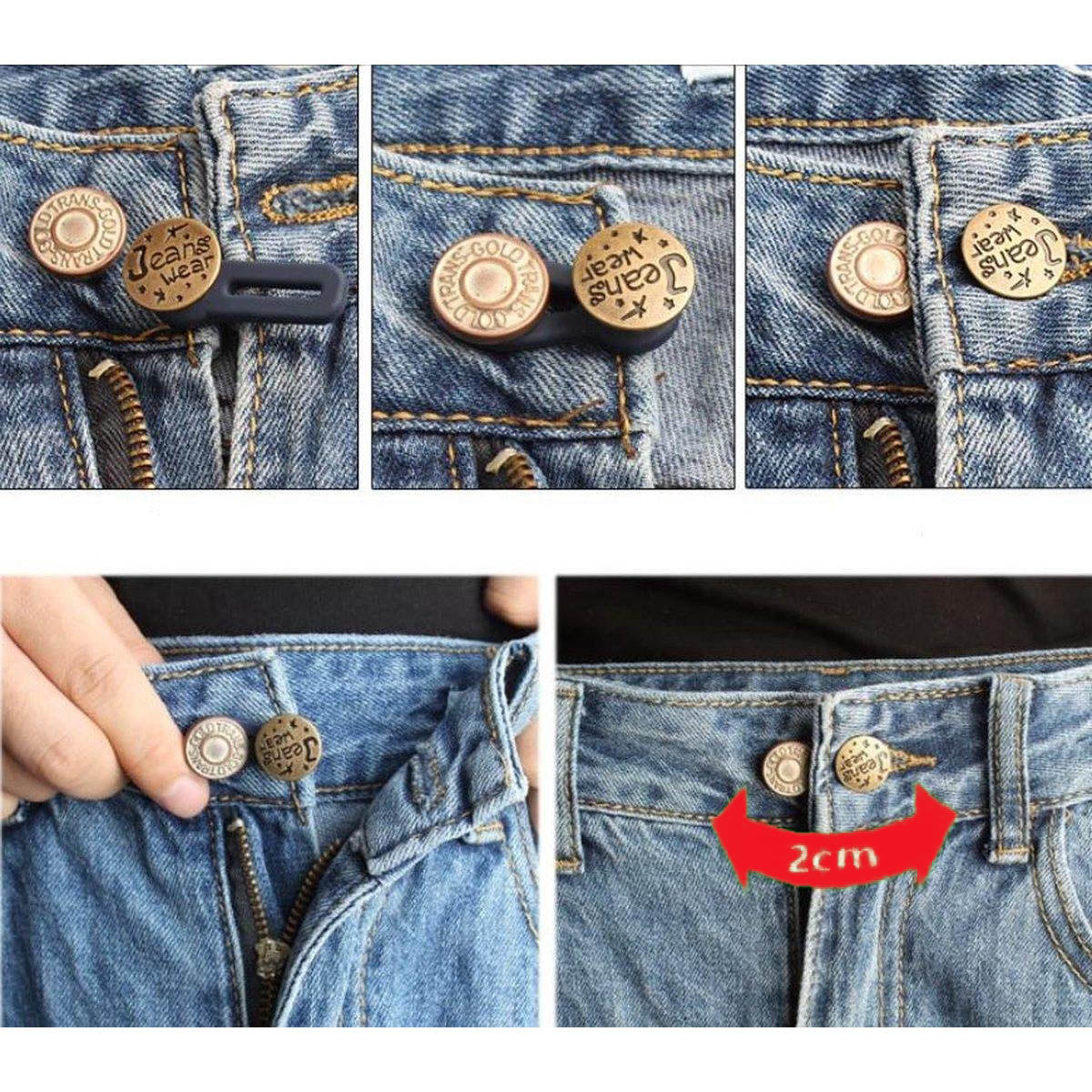 Bouton d'extension de jeans 3 pièces - 2 cm - rallonge de bouton - bouton  de réglage - jean trop serré - boutons miracles - élargissement pantalon de
